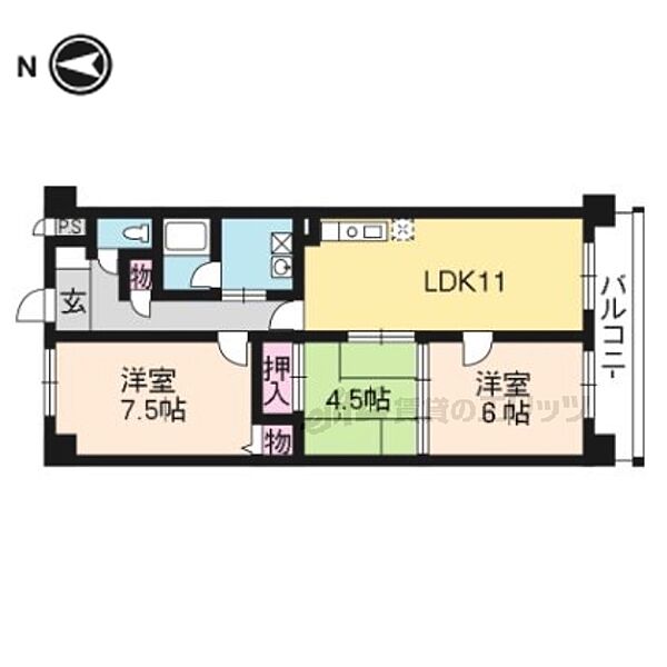 京都府長岡京市開田4丁目(賃貸マンション3LDK・1階・65.56㎡)の写真 その2