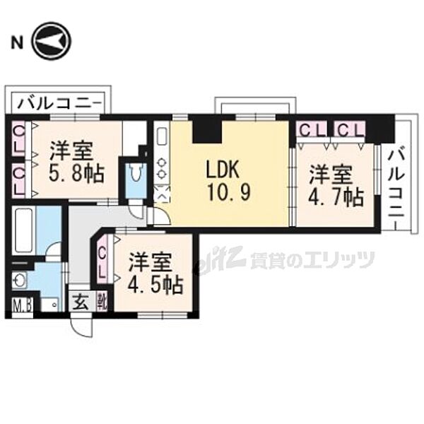 LATTICE HIGASHINO ANNEX 903｜京都府京都市山科区東野中井上町(賃貸マンション3LDK・9階・59.42㎡)の写真 その2