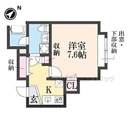 Ｋ2（ケーツー） 3階1Kの間取り