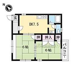 福崎ハイツ 2階2DKの間取り