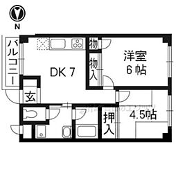 シャルム小山 2階2DKの間取り