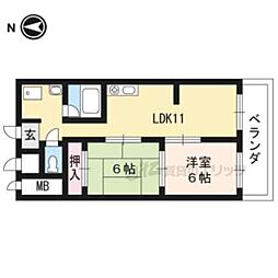 勧修寺ハイツ 2LDKの間取図画像