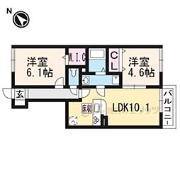 近鉄京都線 大久保駅 4.4kmの賃貸アパート 1階2LDKの間取り