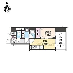 アスヴェル京都西大路SOUTH 1DKの間取図画像