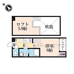 ハーモニーテラス淀新町II 1Kの間取図画像