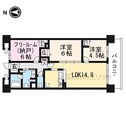 リソシエ伏見丹波橋ウエルネス 2LDKの間取図画像
