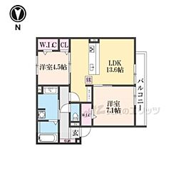京都市伏見区桃山筑前台町アパート 2LDKの間取図画像