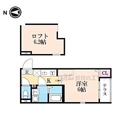 ハーモニーテラス深草大亀谷万帖敷町 1Kの間取図画像