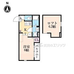 ハーモニーテラス深草大亀谷万帖敷町 1Kの間取図画像