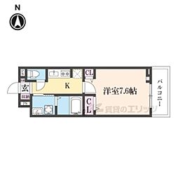 ヒカルサ京都山科大宅 1Kの間取図画像