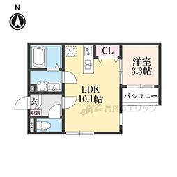 プランドール椥辻 1LDKの間取図画像