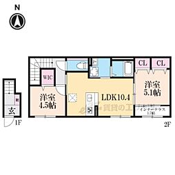 京都市伏見区越前町アパート 2LDKの間取図画像