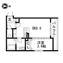 スリースターコート北山竹殿町 3階1LDKの間取り