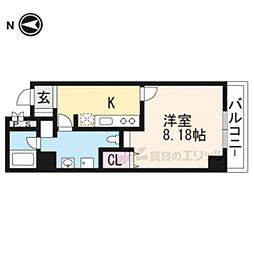 フォース二条城東 1Kの間取図画像