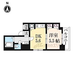 エステムコート京都烏丸 1DKの間取図画像