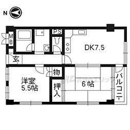 京福修学院マンション 2DKの間取図画像