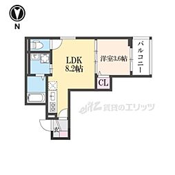 京都市右京区太秦安井辰巳町アパート 1LDKの間取図画像