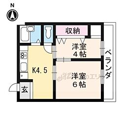 コーポ大鷺 2DKの間取図画像
