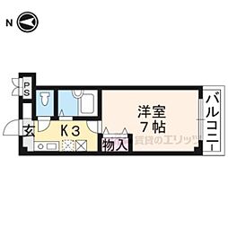 阪急嵐山線 上桂駅 徒歩10分の賃貸マンション 3階1Kの間取り