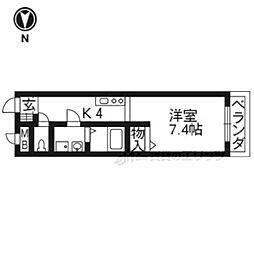 阪急嵐山線 上桂駅 徒歩7分の賃貸アパート 1階1Kの間取り
