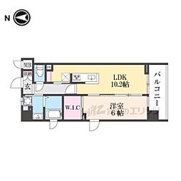 京都市営烏丸線 丸太町駅 徒歩6分の賃貸マンション 2階1LDKの間取り