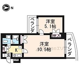 JR山陰本線 太秦駅 徒歩10分の賃貸マンション 5階2Kの間取り