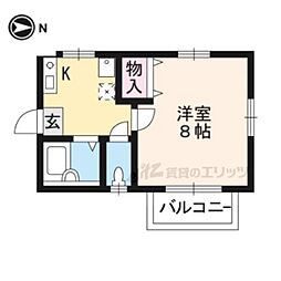 京福電気鉄道北野線 北野白梅町駅 徒歩10分の賃貸アパート 2階1Kの間取り