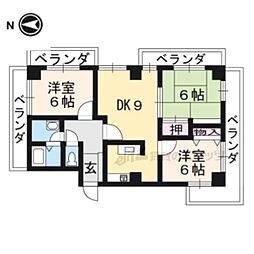 京都地下鉄東西線 二条城前駅 徒歩4分の賃貸マンション 3階3LDKの間取り