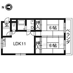 京都市営烏丸線 今出川駅 バス23分 塔ノ下町下車 徒歩3分の賃貸マンション 2階2LDKの間取り