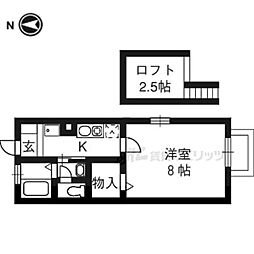 メゾン桂 1Kの間取図画像
