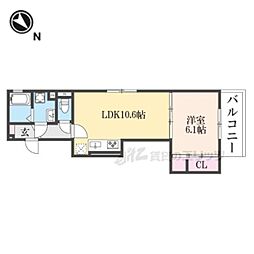 GRAMM桂北滝川 C棟 1LDKの間取図画像