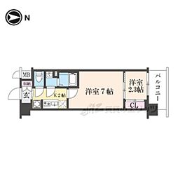 ソルテラス京都西院悠洛 2Kの間取図画像