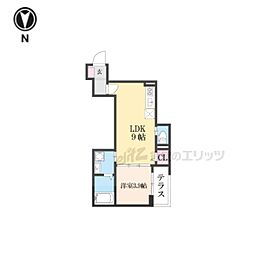 京都市右京区太秦安井辰巳町アパート 1LDKの間取図画像