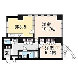 グランフォルム京都祇園 3階2DKの間取り