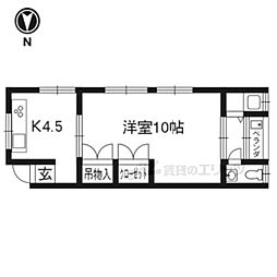 叡山電鉄叡山本線 元田中駅 徒歩3分の賃貸マンション 3階1Kの間取り