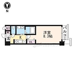 京福電気鉄道北野線 北野白梅町駅 徒歩12分の賃貸マンション 1階1Kの間取り