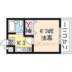 京阪本線 出町柳駅 バス9分 北白川仕伏町下車 徒歩1分の賃貸マンション 2階1Kの間取り