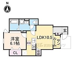 ALPHA 下鴨 2階1LDKの間取り