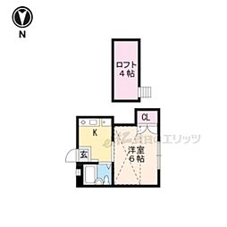 ソレイユ北白川 1Kの間取図画像