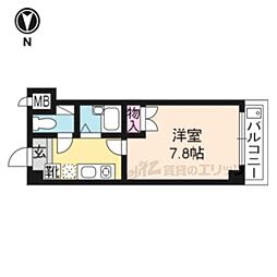 アミティ北白川 1Kの間取図画像