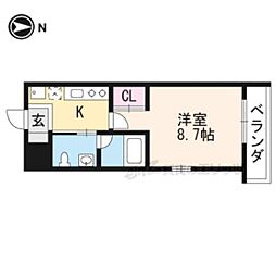 CielCourt紫野2 1Kの間取図画像