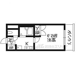 ピラーズ御所西 1Kの間取図画像