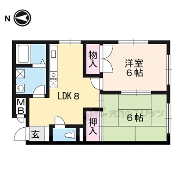 沢町ハイツ 103｜京都府京都市山科区音羽沢町(賃貸マンション2DK・1階・42.85㎡)の写真 その2