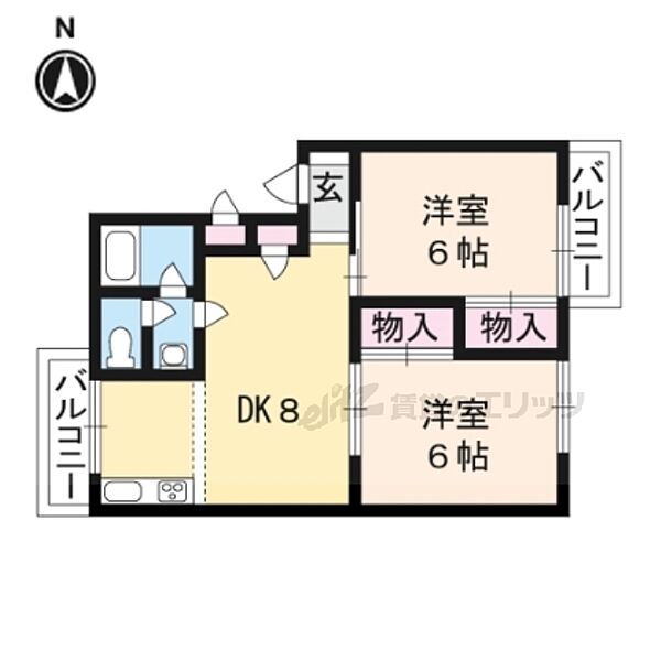 中川ハイツ 306｜京都府京都市山科区音羽八ノ坪(賃貸マンション2LDK・3階・47.62㎡)の写真 その2