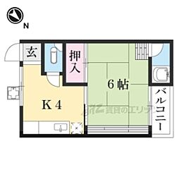 瀬田ハウスＡ 2階1Kの間取り