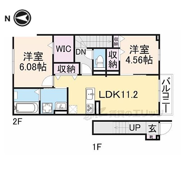 滋賀県大津市大萱５丁目(賃貸アパート2LDK・2階・59.88㎡)の写真 その2