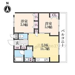 インサイトルポ山科新十条 2LDKの間取図画像
