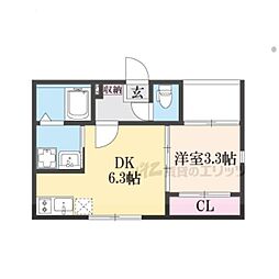 京都地下鉄東西線 東野駅 徒歩12分の賃貸アパート 2階1DKの間取り