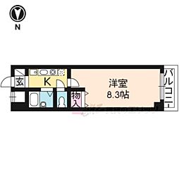 エスポワール京都 2階1Kの間取り