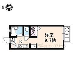 クローバーハウス御陵 ワンルームの間取図画像
